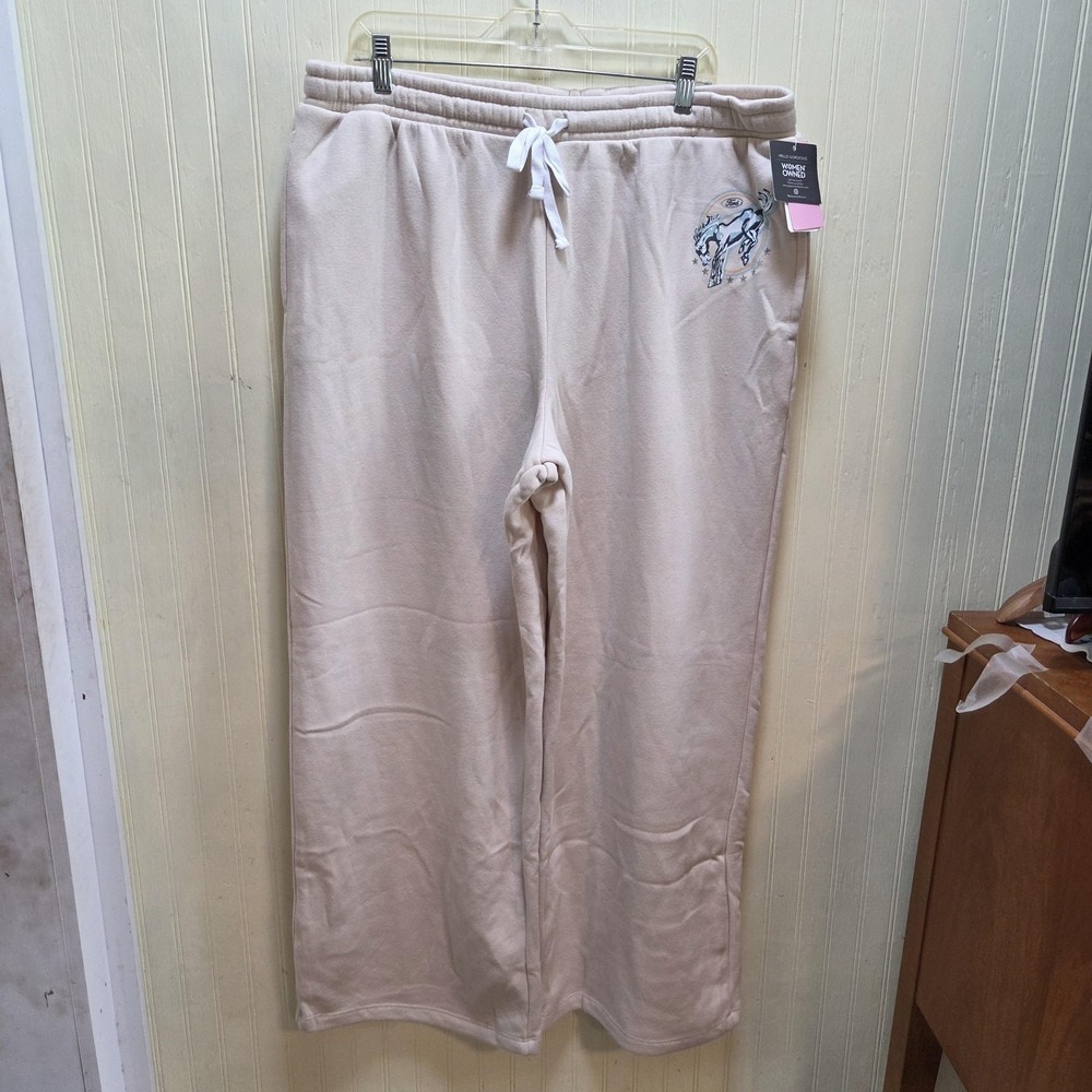 Grayson Threads Pants Womens XXL Beige Ford Horse Logo Fleece Sweatpants Casual